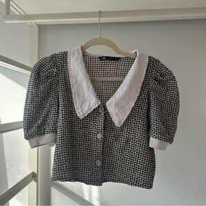 Zara small tweed colar top chic quiet luxury coquette